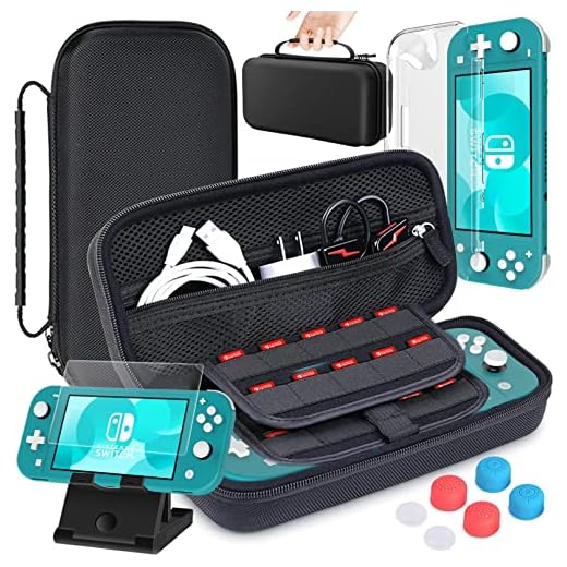 HEYSTOP Funda Compatible con Nintendo Switch Lite, Switch Estuche de Transporte, Carcasa Compatible con Nintendo Switch Lite, PlayStand ajustable, Protector de Pantalla, 6 Tapas de Agarre para Pulgar