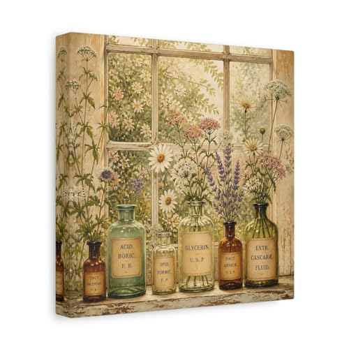 Impression sur toile flacon herboristerie 25 cm tableau vintage