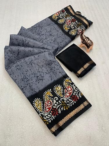 Image of Kashmiri Print Tussar Silk Saree for Women with Unstitched Blouse Piece for All Occasions