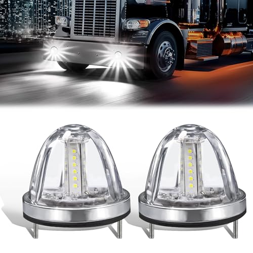 Image of Ultra-Bright 3 Function 360 Rotation Strobe Watermelon Lights for Semi Truck, [3 Lighting Modes] Clear ABS Lens White LED Side Marker Signal Lights for Kenworth Peterbilt Freightliner, 2 PCS