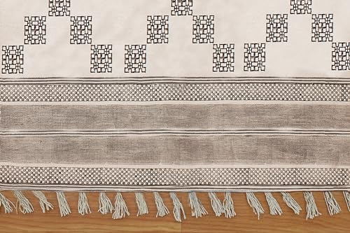 Alfombra pasillera lavable a máquina de tejido plano algodón boho beige negro para cocina 7