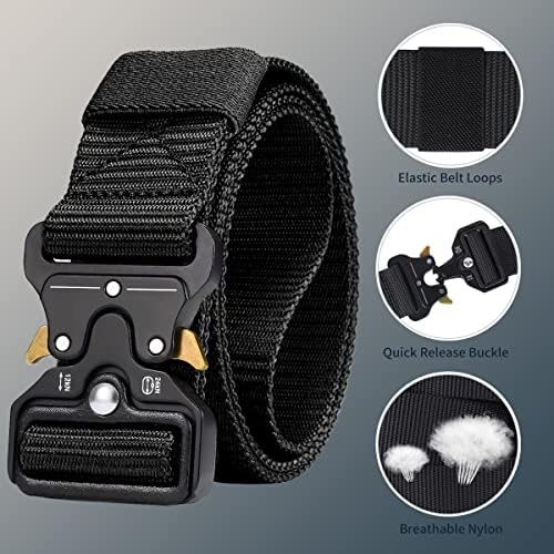 Mens Belt Tactical, Military Style Heavy Duty Nylon Work Belts with Quick-Release Metal Buckle. 