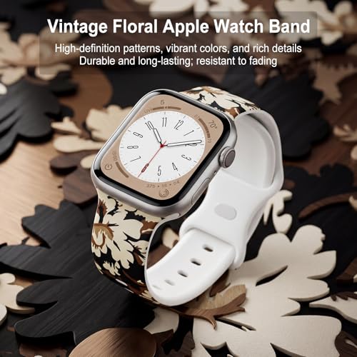 Image of Floral Band Compatible with Apple Watch Bands for Women 40mm 42mm 41mm 38mm 44mm 45mm 46mm 49mm, Cute Pattern Flower Soft Silicone Sport Strap for iWatch Series Ultra 11 10 SE 9 8 7 6 5 4 3 2
