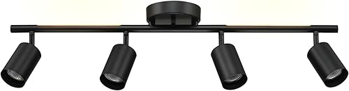 Miniatura 3 de GLOBE 64000166 64000166 Iluminación de pista de 4 luces con tira de luz nocturna integrada LED de 7 W, negro mate, cabezales de pista pivotantes,