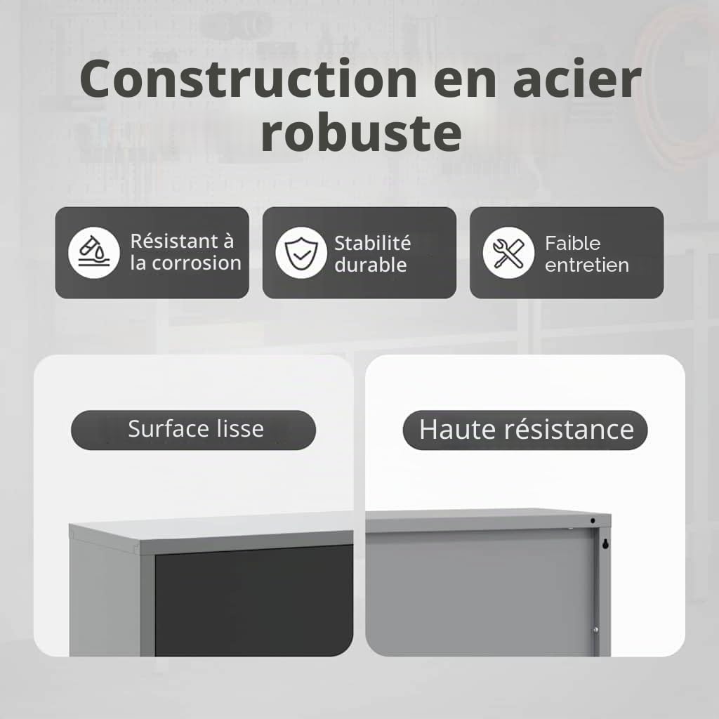 vidaXL Armoire à outils avec stockage Noir et gris 50 x 25 x 35 cm, Atelier, coffre à outils en acier rectangulaire, rangement durable, organisateur moderne pour garage