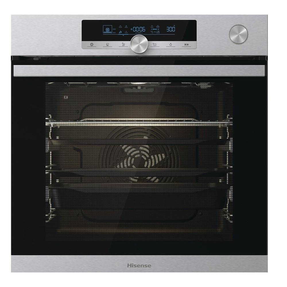 Hisense BSA66334PX Four pyrolytique à vapeur 100% + fonction friteuse à air sans huile, grande capacité 77 L, cuisson simultanée 5 niveaux, ventilateur XXL, Pizza mode 300°, portes amovibles inox