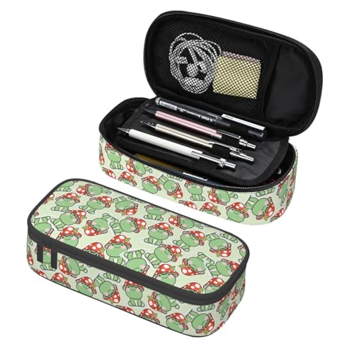 Image of Cute Frog Red Mushroom Large Pencil Case With Zipper Compartments Stationery Pencil Bag For Kids Teens Students School Supplies