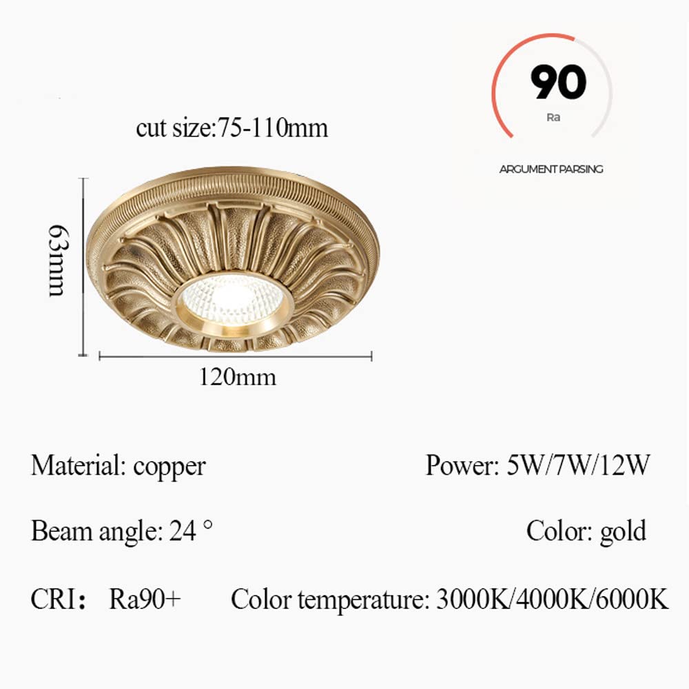 Oprawa LED Downlight 5-calowa LED do zabudowy, osłona przegrody, ultracienkie okrągłe światło panelu miedzianego, rozmiar cięcia: 75-110 mm, prosta instalacja modernizacyjna - bez migotania, 7w