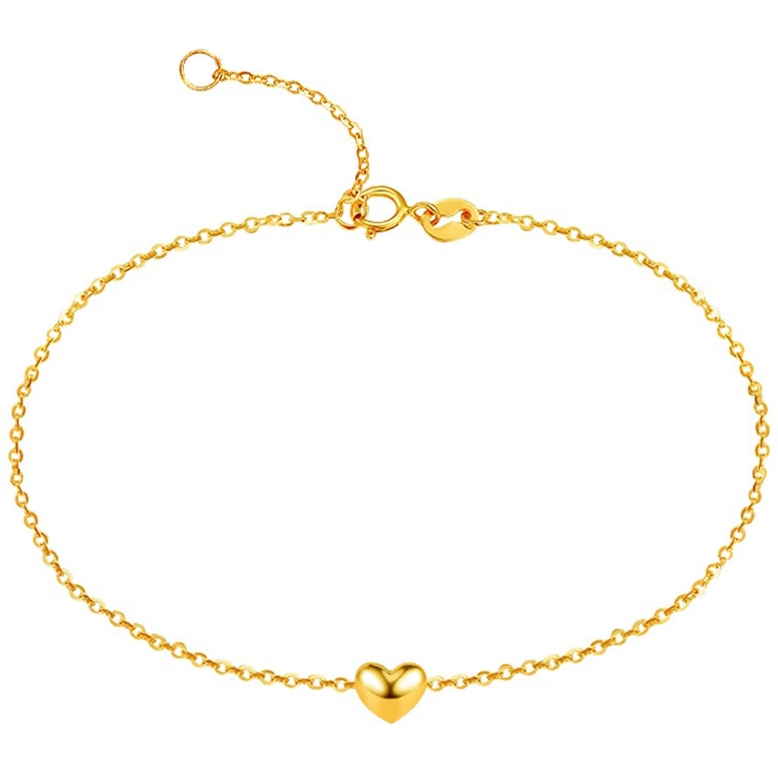 Bracciale Oro Giallo Donna 18k/14k/9k, Bracciale a Catena a Forma di Cuore 16-18 cm Estensione 4 cm, Braccialetto da Sposa Fidanzati