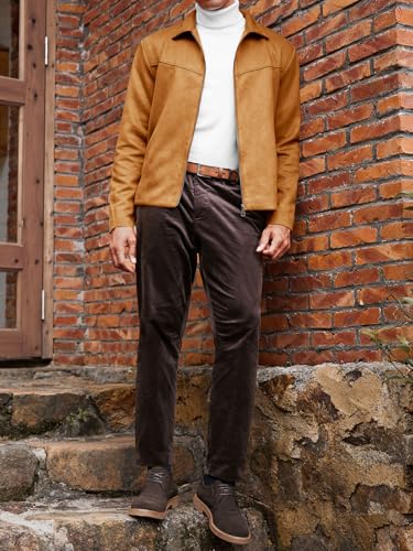 Runcati Men's Suede Jacket Full Zip Casual Vintage Jackets Lightweight Classic Trucker Coat4