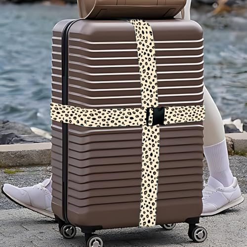 Image of 2 Pack Luggage Straps for Suitcases, Adjustable Travel Belt with Buckle, 2 inch Wide Heavy Duty Suitcase Straps for Summer Vacation, Trendy Leopard Print, Travel Essentials, Cream /Black, Multi