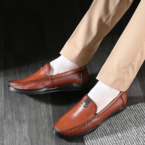Image of Blue Leather by Centrino Genuine Leather Men's Loafer Shoes | Slip-On with Cushioned Insole | Stylish Round Toe Moccasin for Office, Formal Wear, Business Meeting, Wedding, Party & Everyday Use(4092)