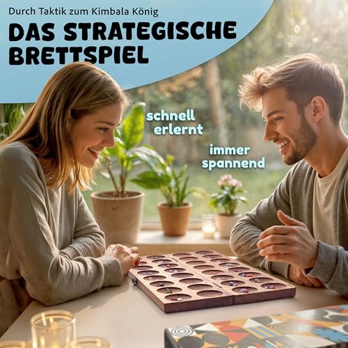 Spielario® Kimbala | Steinchenspiel | Kalaha Spiel | Mancala | Hus | Bao | Edelsteinspiel | Steinspiel | Spannendes Strategiespiel aus Holz | Für Kinder und Erwachsene | inkl. Beutel und Verpackung