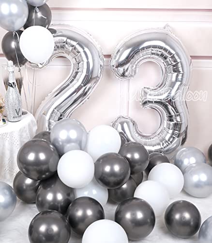 Aule 40 Inch Large 23 Balloon Numbers Silver, Big Foil Number Balloons, Giant Helium Happy 23Th Birthday Party Decorations For Man And Women, Huge Mylar Anniversary Party Supplies #TOP1