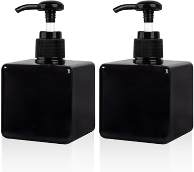 Refillable Lotion Soap Dispenser Plastic Pump Bottle 8.5oz Black 2 Pack | BPA-Free, Leak Proof, Sturdy, Empty Liquid Container for Dish Hand Soap, Shampoo, Kitchen College Dorm Bathroom Decor