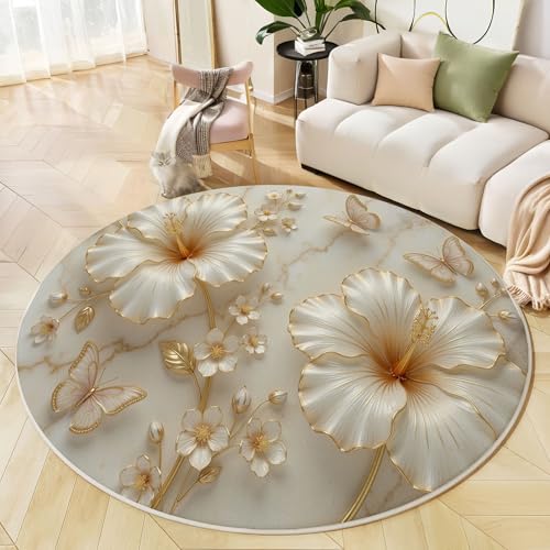 Tapis texture de marbre or clair aux finitions fleurs 3D