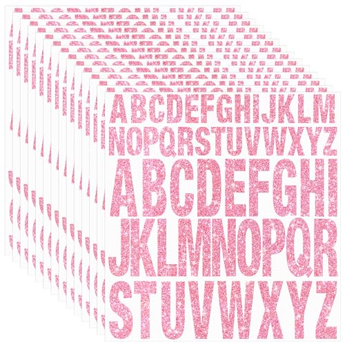 15 Sheets Letter Stickers 780 Pcs Glitter Capital Letters Large Self-Adhesive Vinyl Alphabet Stickers Stick on Letters for Mailbox Water Bottles Bulletin Board Craft Decor (Pink 1 Inch 2 Inch)