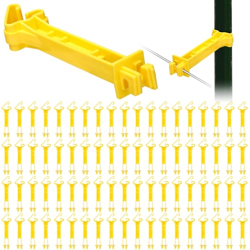 Image of Pangda 200 Pcs 5 inch Snap Type Insulator Electric Fence T Post Insulators Extended Snug Fitting T Post Electric Fence Wire Clips for Agricultural and Ranchers (Yellow)