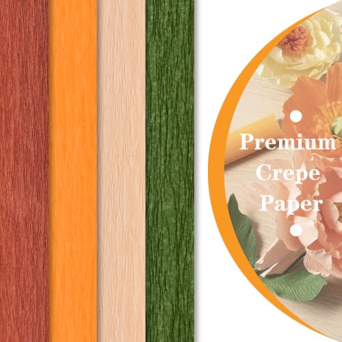 Image of BEISHIDA Fall Crepe Paper Roll, Brown Orange Green 4 Rolls Crepe Paper