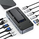 USB C Docking Station with M.2 Enclosure, ORICO 12-in-1 USB Hub with M.2 Enclosure(NVME&NGFF), Single 8K, Dual 4K, DP, HDMI, 100W PD, 10Gbps USB C & A, 2 USB A, SD/TF, Gigabit Ethernet, 3.5mm -M2P11