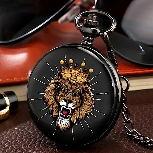 ZALTAS Tiger Crown Design Pocket Watch Preto Case Relógio de Quartzo com Colar Cadeia Relógios de Bo