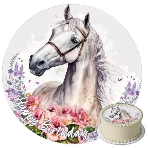 J&M DECO Décoration de gâteau comestible en papier de sucre de 20 cm de diamètre, motif cheval, pour anniversaire d'enfant et fête de chevaux, prête à l'emploi,...
