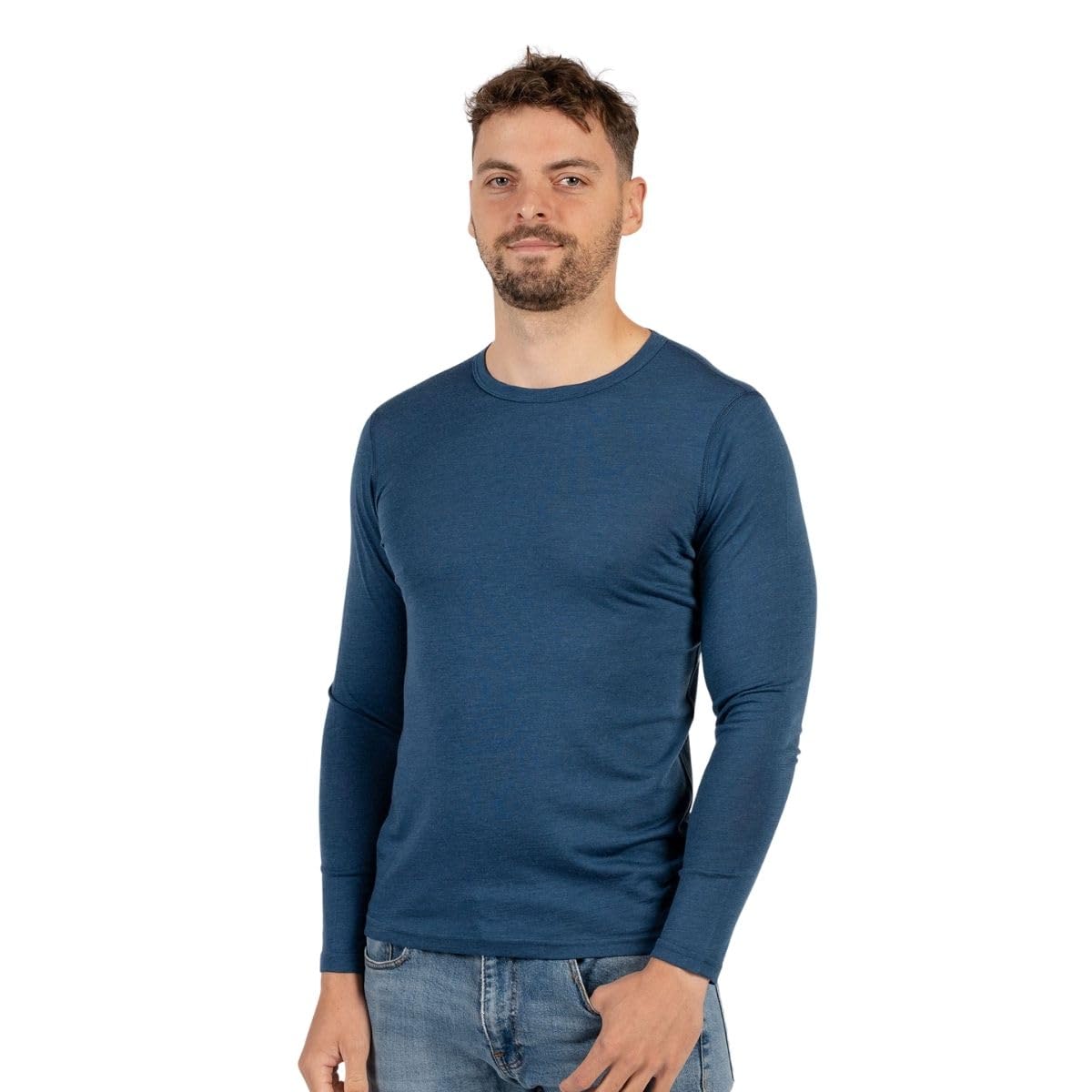 menique 100 % lana merino de manga larga para hombre, camisas térmicas de capa base, camisa de ajuste delgado, transpirable, cuello redondo, para correr, viajar, gimnasio, senderismo, esquí