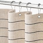 Rideaux de douche rayés en lin noir, rideaux de douche Beige Boho pour salle de bains, 72 x 72