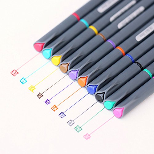 NUOLUX Fineliner Juego de bolígrafos de colores Lápiz de colores pincel de dibujo Dibujo de 10 colores surtidos 0.38mm