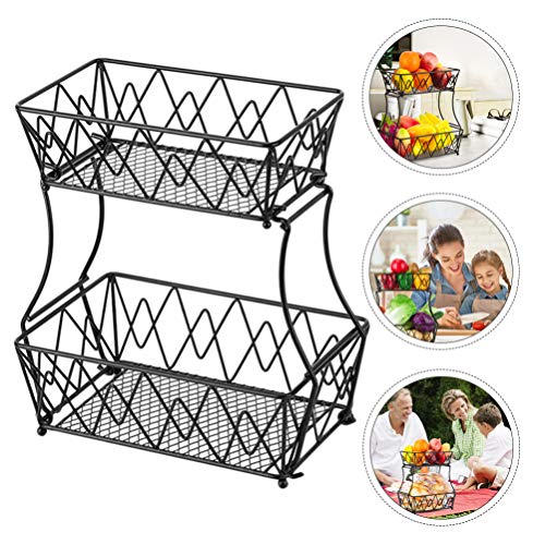 Cabilock – Cesta de frutas com 2 camadas de metal, vegetais, frutas, suporte de metal, suporte de fr