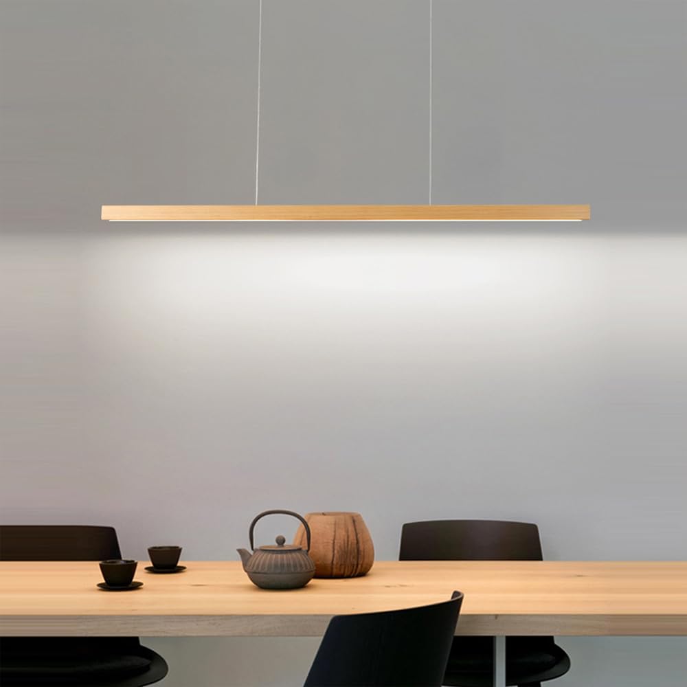 Moderno LED Lámpara Colgante de Madera Dimmable para Mesa de Comedor - Diseñador Lineal Altura Ajustable - Araña para Cocina Oficina