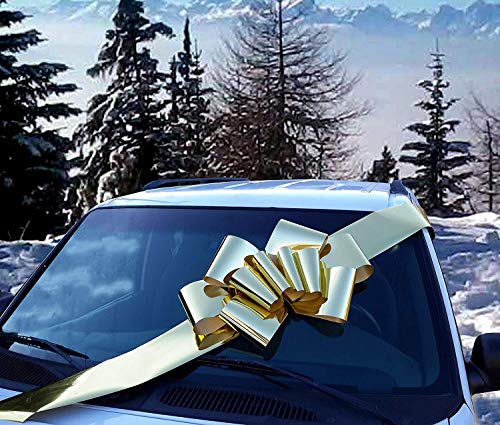 Big Metallic Gold Car Bow - 25" Wide, Large Ribbon Gift Decoration, Fully