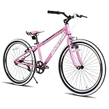 JOYSTAR Lubbock 24 Inch Kids Bike for Girls Ages 9-12 Years 24' Hardtail Mountain Bike with Steel Frame and 1-Speed Drivetrain with Kickstand 24 inch Bicycle Pink