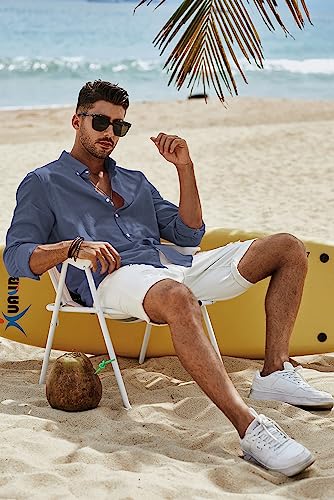 JMIERR Men's Cotton Linen Button Down Shirt Casual Stylish Long Sleeve Business Dress Shirts4