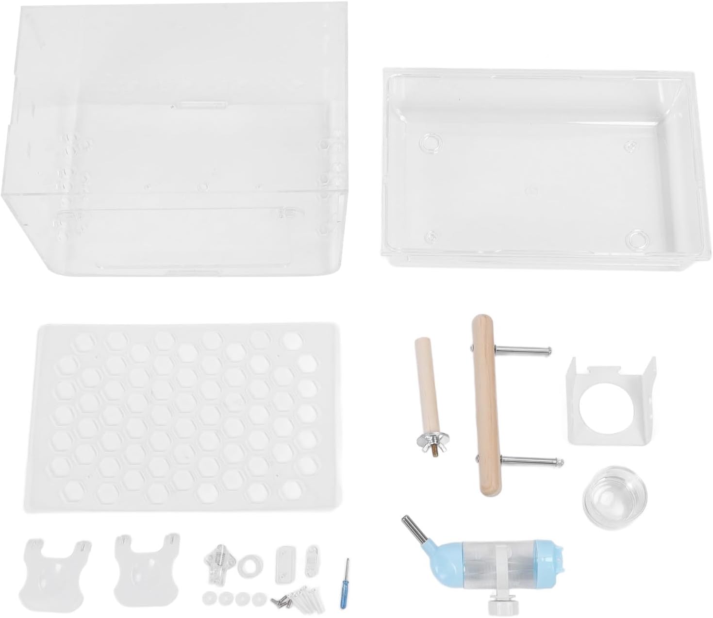 Hamster Carrier Cage | Bite Proof Acrylic Small Animal Travel Case | Portable Pet Carrier for Hamsters/Golden Bears/Chinchillas | 23 Accessories with Screwdriver