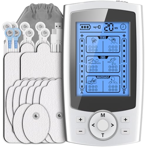 VCKHRRY TENS EMS Gerät, Wiederaufladbare Reizstromgerät Elektrische Muskelstimulation Massage mit 2 Kanäle 36 Trainingsprogramme 10 Elektroden Pads, Muskelaufbau am Bein, Rücken, Schulter, Nacken