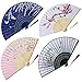 Thinbal Handfächer Damen 4 Stück, Faltbare Fächer Hochzeit,Bambusgriff Stofffächer Wandfächer Holzfächer,Japanischer Handfächer mit Quaste für Sommer Hochzeit Party Dekoration Wanddekoration Geschenke