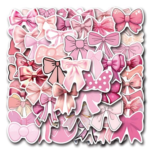 55Pcs Cute Bow Stickers Cartoon Aesthetic Sticker Bag Pink Party Favors Bow Tie Decorations Waterproof Vinyl Water Bottle Decal for Laptop Phone Scrapbook Skateboard Guitar