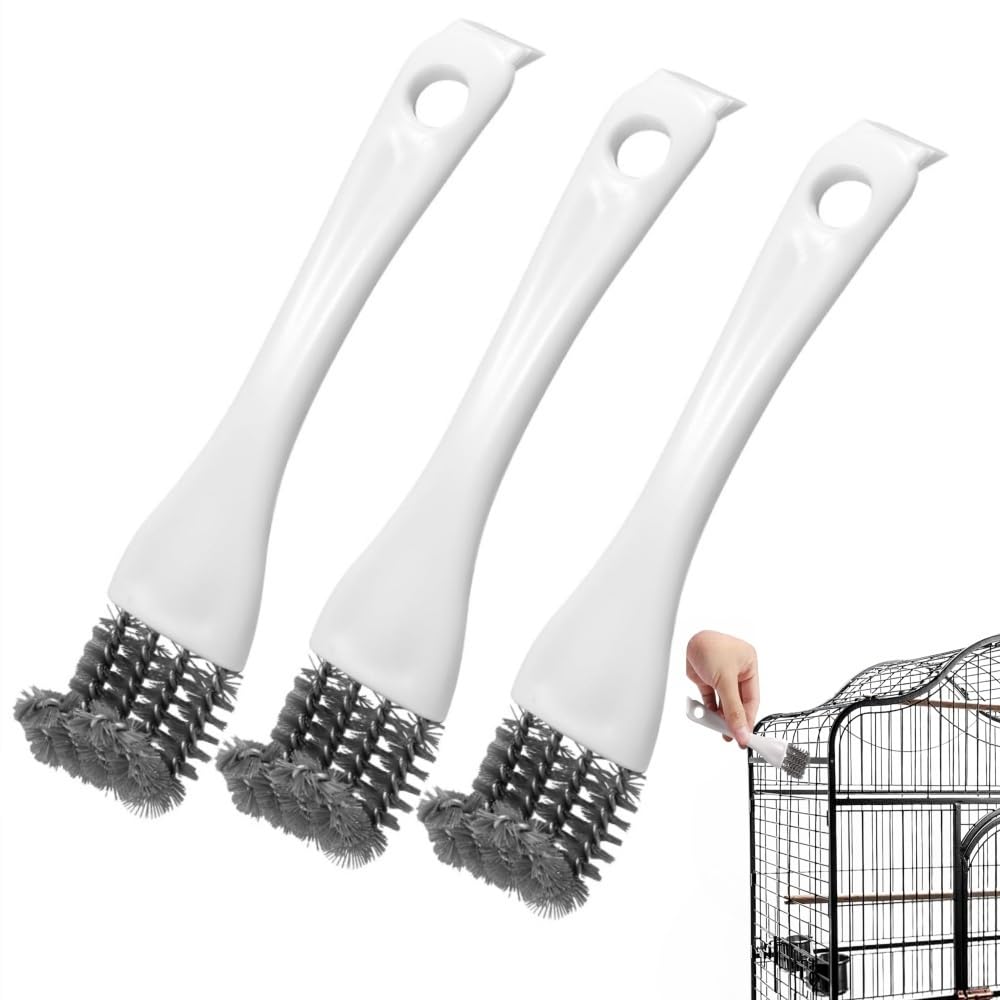 3Pcs Bird Cage Cleaner with Long Handle Stainless Steel Bird Cleaning Brush Bird Cage Brush Droppings Removal Tool for Small Animals Pet Parrot Perches