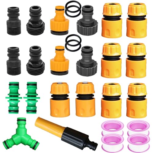 FORMVERSITY 20 Pezzi Raccordi Irrigazione, Raccordo Tubo Acqua Giardino 1 3/4 1/2 in, Attacco Rapido Acqua 1/2, Raccordo Doppio Tubo, Lancia per Tubo Acqua Connettore Tubo a 3-Vie