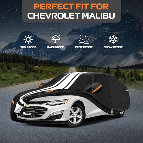 Image of Kayme Heavy Duty Car Cover for Chevrolet Malibu (1978-2026) Waterproof | Gift with Tape /Towel /Bag, Outdoor Full Exterior Cover Rain Snow Sun UV Protection, Soft Cotton Inner Protect Vehicle Paint