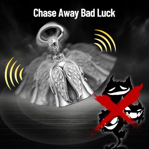 Image of STHIRA Guardian Angel Motorcycle Bell Handful Good Luck Bells & Keyring Drive Safe Pendant Accessories Lead-Free Pewter Bike Bell Good Luck Gift for Men Women