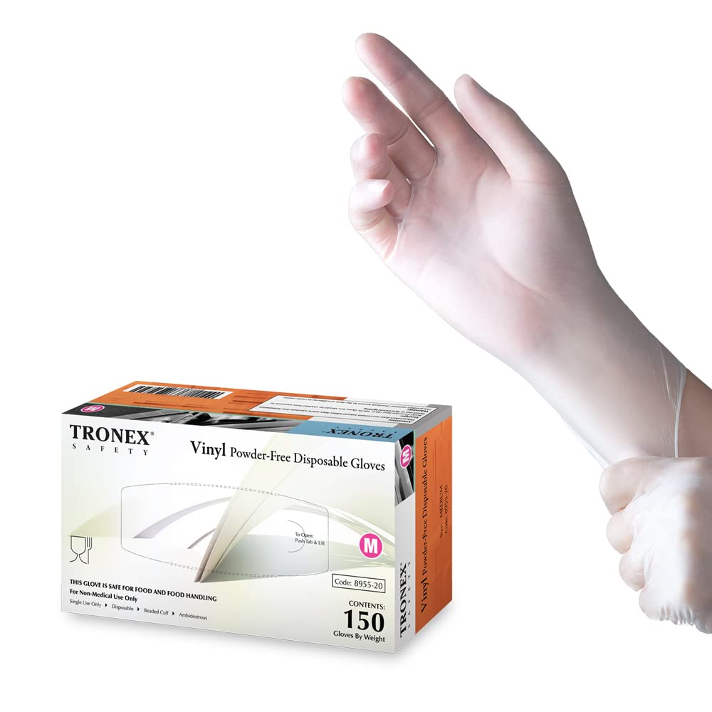 TRONEX 1500 Pcs Clear Disposable 3 Mil Small Medium Vinyl Gloves Powder Free Food Handling Bakery (Large)