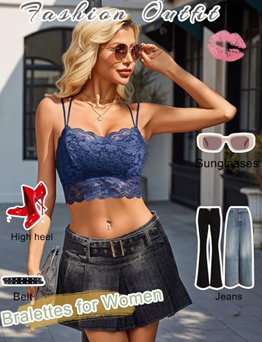 Image of Avidlove Bralettes for Women Lace Camisole V Neck Double-Layered Adjustable Strap Tank Cami Crop Top