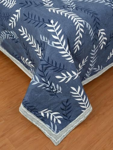 Image of Home Stylish Luxury Ultrasonic Punch AC Comforter Blanket - Quilted Microfiber Floral Pattern, Lightweight Breathable Hypoallergenic All‑Season Blanket for Bedroom, Travel (228x228 Cm) Blue Grey