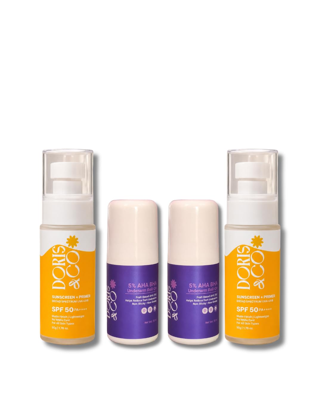 Sunscreen + Primer SPF 50 with AHA BHA Underarm Roll-On, Combo Pack of 4-image-10