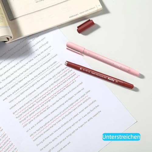 AECHY 8 Stück Kurven-Textmarker-Set für Notieren, Doppelspitzenstifte mit 8 verschiedenen Kurvenformen und 8 feinen Linien, Farbiger Kurvenstifte für Schule, Studium und Büro zum Notieren
