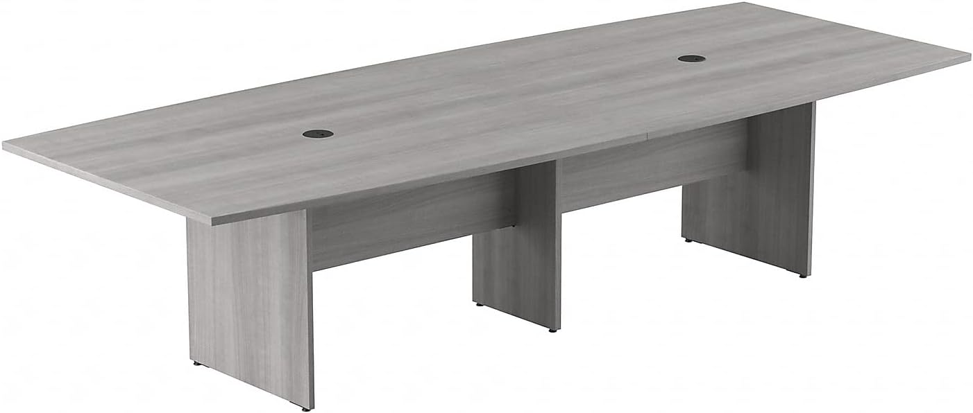 Bush Business Furniture 120W x 48D Boat Shaped Conference Table with Wood Base in Platinum Gray
