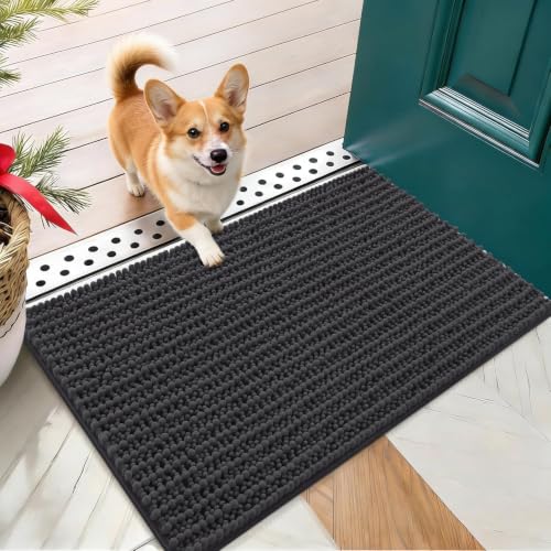 Image of OLANLY Dog Door Mat for Muddy Paws 24x16, Ultra-Absorbent Chenille Mud Mat