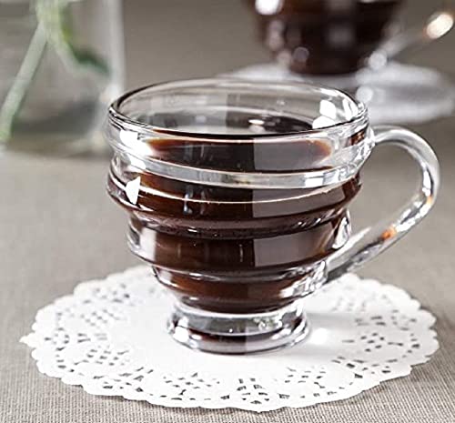 VILON Italian Premium Glass Tea Cup Set | Coffee Mugs with Handle Transparent Drinking Cup for Milk, Cappuccino, Hot Chocolate & Cold Beverages | 210ml | Set of 6 (Spiral Teacup 210ML 6)